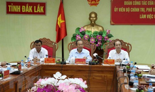 Phó Thủ tướng Thường trực Chính phủ Trương Hòa Bình phát biểu tại buổi làm việc. (Ảnh: Quang Huy/TTXVN)