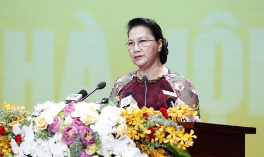 Chủ tịch Quốc hội Nguyễn Thị Kim Ngân phát biểu tại buổi lễ. (Ảnh: Lâm Khánh/TTXVN)
