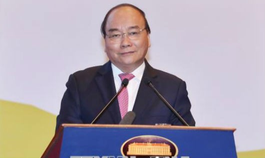 Thủ tướng Nguyễn Xuân Phúc phát biểu tại hội nghị. Ảnh: Thống Nhất/TTXVN
