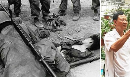 Bức ảnh do nhiếp ảnh gia Ed Hawes chụp năm 1968 và ông Đinh Tiên Phong (hiện tại) .  Ảnh: Việt Hà