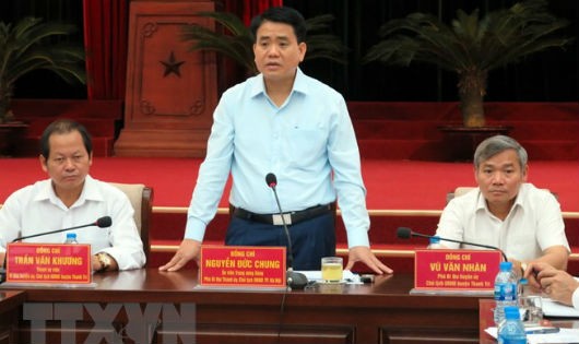 Chủ tịch Ủy ban Nhân dân TP Hà Nội Nguyễn Đức Chung phát biểu kết luận tại cuộc làm việc với huyện Thanh Trì