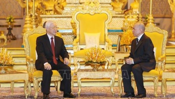 Tổng Bí thư, Chủ tịch nước Nguyễn Phú Trọng hội đàm với Quốc vương Campuchia Norodom Sihamoni.