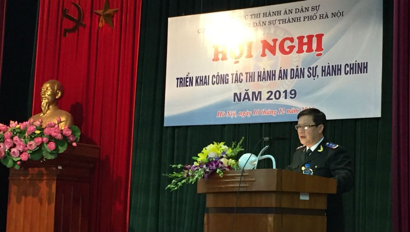 Tổng cục trưởng Tổng cục THADS Mai Lương Khôi phát biểu chỉ đạo Hội nghị triển khai công tác THADS, hành chính của Cục THADS Hà Nội.