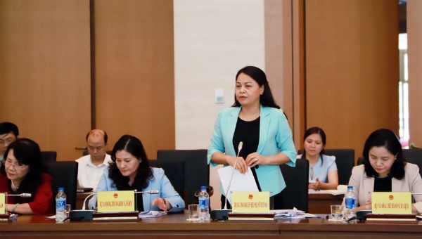 Bà Nguyễn Thị Thu Hà, Ủy viên TƯ Đảng, Đại biểu Quốc hội, Chủ tịch Hội LHPN Việt Nam phát biểu tại cuộc họp.