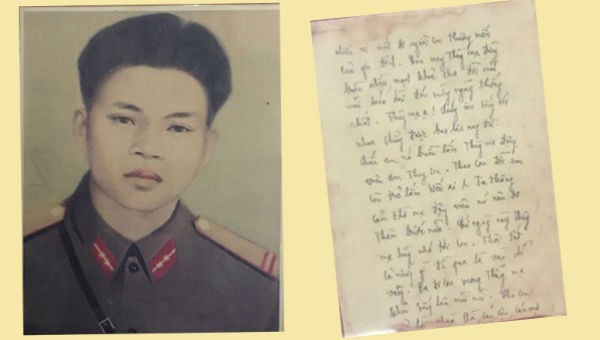  Di ảnh của liệt sỹ Lê Văn Huỳnh và trích trang thư thứ 9 trong bức thư gửi gia đình của anh.