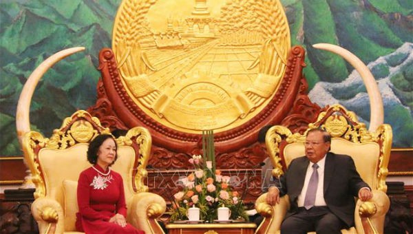 Trưởng Ban Dân vận Trung ương Trương Thị Mai hội kiến Tổng Bí thư, Chủ tịch nước Lào Bounnhang Volachit