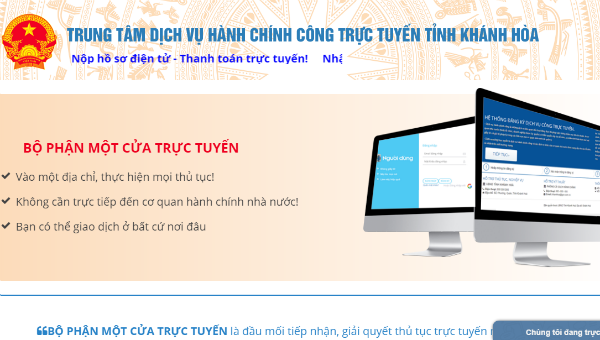 Giao diện Bộ phận một cửa trực tuyến của tỉnh Khánh Hòa