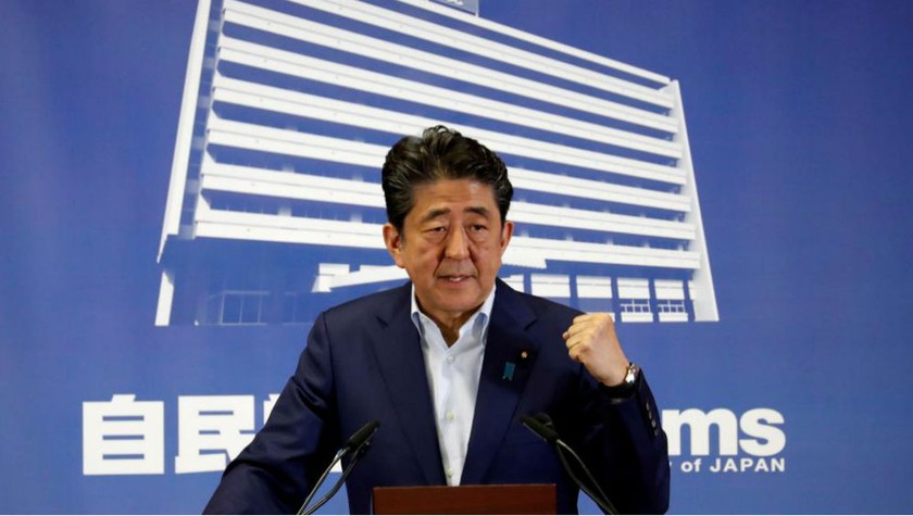 Thủ tướng Nhật Shinzo Abe, trong buổi họp báo ngày 22/07/2019, tại Tokyo.