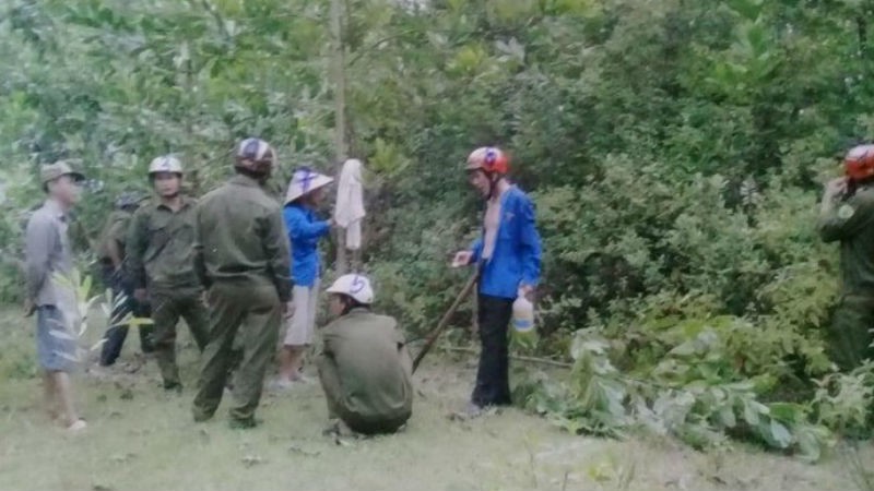 Công an xã Hà Linh trong một lần đến hiện trường giải quyết việc chặt phá cây keo