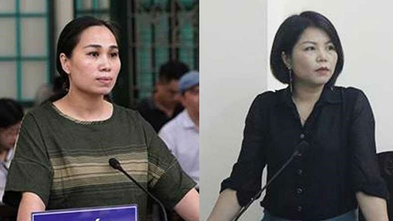 Nguyễn Thị Vân (trái) và Nguyễn Thị Vững tại phiên tòa hồi tháng 4