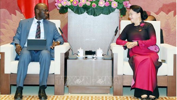 Chủ tịch Quốc hội Nguyễn Thị Kim Ngân tiếp Giám đốc Quốc gia Ngân hàng Thế giới tại Việt Nam Ousmane Dione.