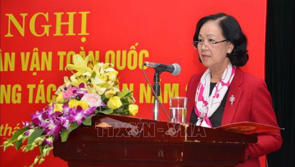 Trưởng ban Dân vận Trung ương Trương Thị Mai phát biểu tại Hội nghị