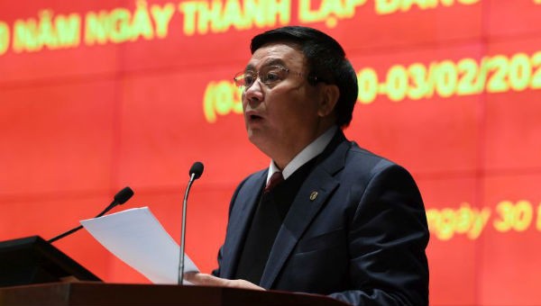 Giám đốc Học viện Chính trị Quốc gia Hồ Chí Minh Nguyễn Xuân Thắng phát biểu tại lễ kỷ niệm.