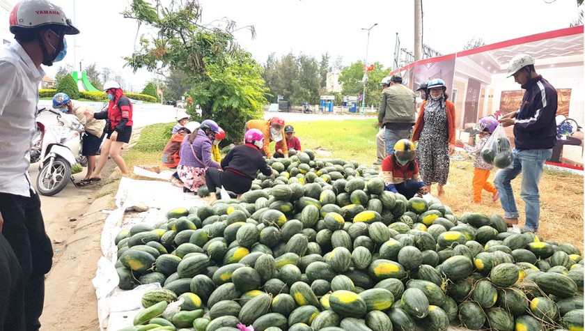 Điểm bán dưa tại Tuy Hòa, một trái lớn có giá chỉ 10.000 đồng.