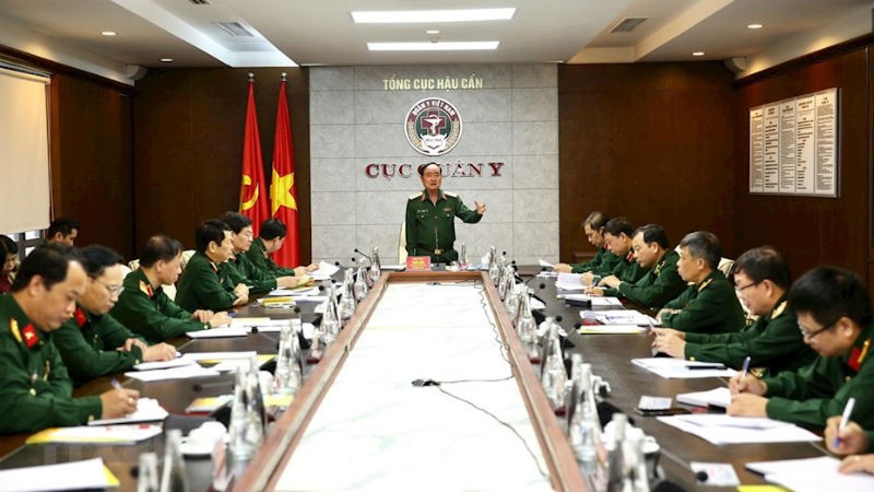 Thượng tướng Trần Đơn, Thứ trưởng Bộ Quốc phòng, Trưởng Ban Chỉ đạo Bộ Quốc phòng chủ trì cuộc họp. (Ảnh: TTXVN).