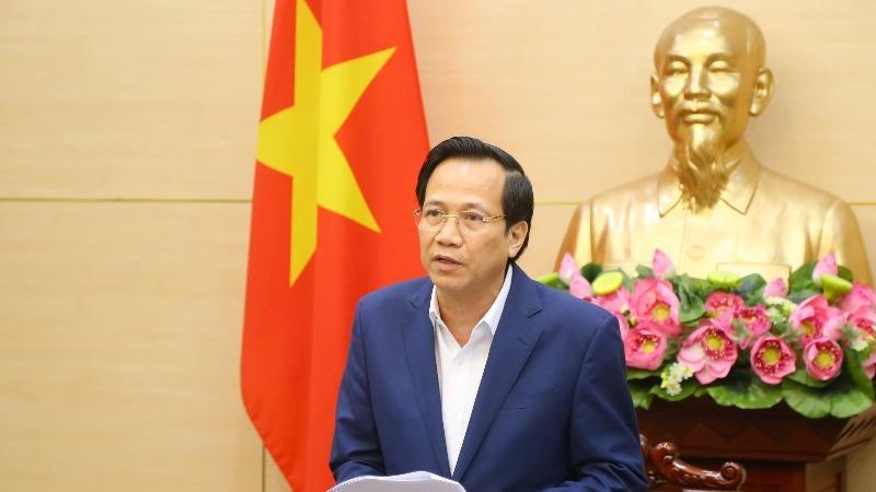 Bộ trưởng Đào Ngọc Dung phát biểu tại điểm cầu trụ sở Bộ LĐ-TBXH.