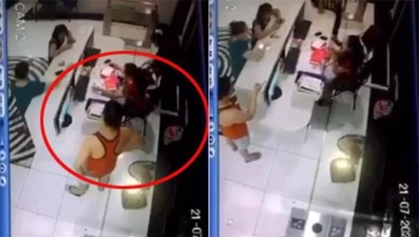 Người đàn ông ở Hà Nội đánh cô nhân viên bán vé bể bơi.