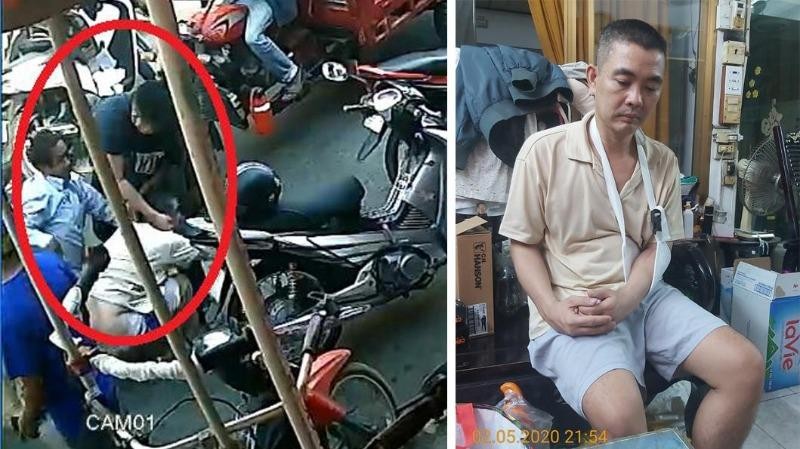 Hình ảnh người nhà ông Đạt bị tấn công (trái) và ông Đạt bị thương tích 12%.