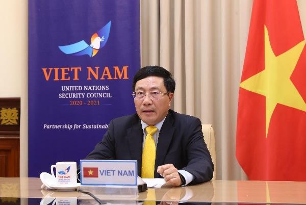 Phó Thủ tướng, Bộ trưởng Bộ Ngoại giao Phạm Bình Minh phát biểu tại phiên họp trực tuyến cấp cao của HĐBA LHQ.