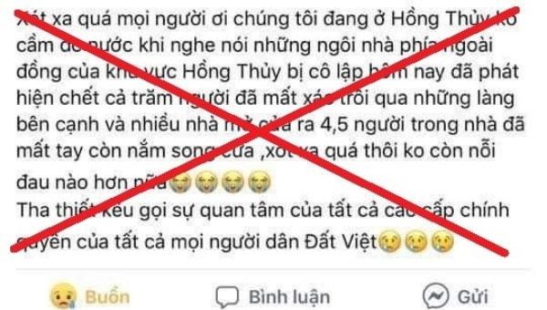 Thông tin sai sự thật được Nguyễn Thị Hồng A. đăng trên facebook.