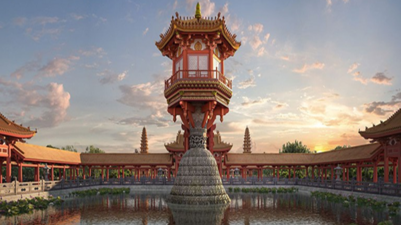 Hình ảnh kiến trúc chùa Một Cột theo phục dựng của Sen Heritage.