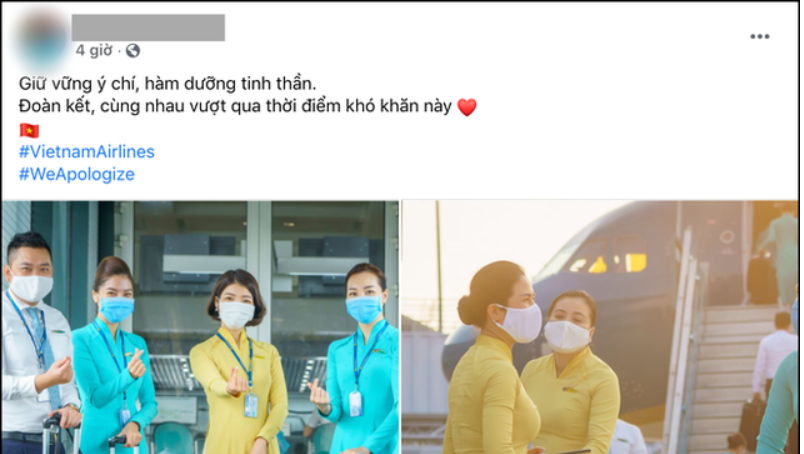 Nhân viên của Vietnam Airlines treo hashtag xin lỗi.