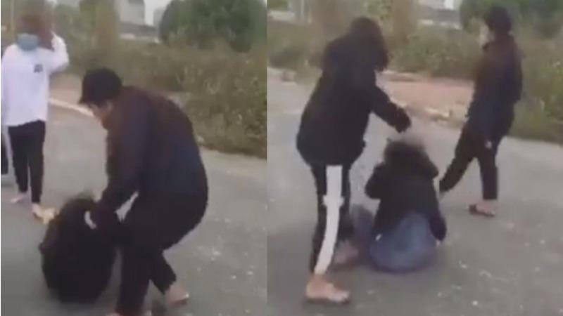 Hình ảnh nữ sinh bị đánh.