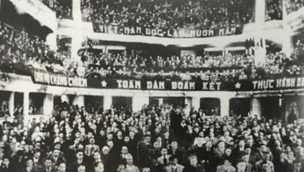 Ngày 2/3/1946, tại Nhà hát lớn Hà Nội đã diễn ra phiên khai mạc Kỳ họp thứ nhất Quốc hội khóa I. Ảnh tư liệu.