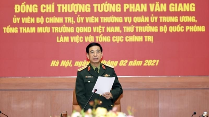 Thượng tướng Phan Văn Giang phát biểu tại buổi làm việc. 