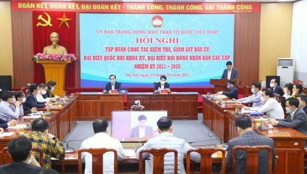 Toàn cảnh Hội nghị tập huấn công tác kiểm tra, giám sát bầu cử do UB Trung ương MTTQ Việt Nam tổ chức.