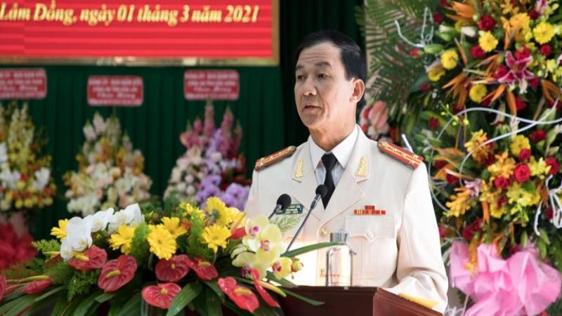 Đại tá Trần Minh Tiến phát biểu tại buổi lễ. Ảnh: Báo Lâm Đồng.