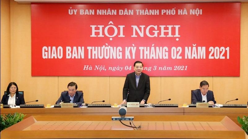 Chủ tịch UBND thành phố  Hà Nội Chu Ngọc Anh phát biểu tại hội nghị.