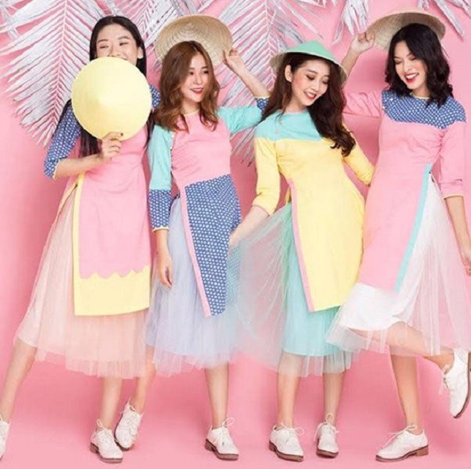 áo dài cách tân quần váy 2 lớp phối màu sang trọng | Shopee Việt Nam