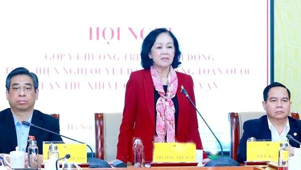 Bà Trương Thị Mai (Ủy viên Bộ Chính trị, Trưởng Ban Dân vận Trung ương phát biểu kết luận hội nghị.