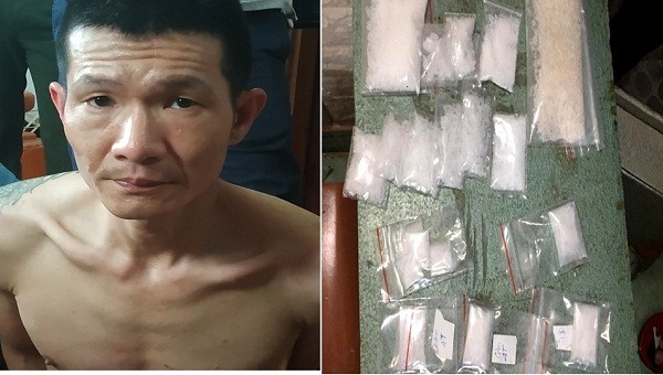 Trần Quang Phong cùng số lượng ma túy thu giữ được tại nơi ở của đối tượng.