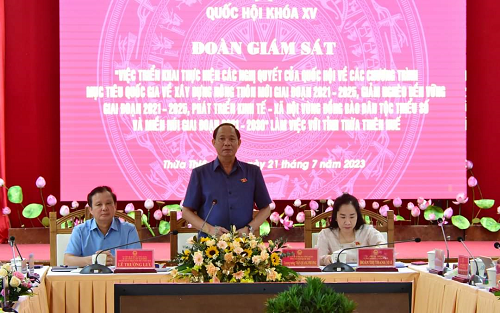 Ủy viên Trung ương Đảng, Phó Chủ tịch Quốc hội, Thượng tướng Trần Quang Phương phát biểu tại buổi làm việc.