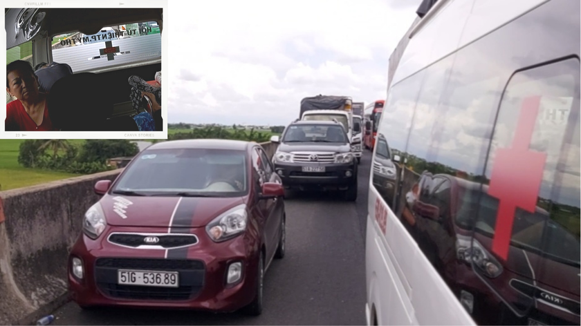 Xe cấp cứu hú còi vô vọng khi đường cao tốc TP Hồ Chí Minh - Trung Lương ùn ứ