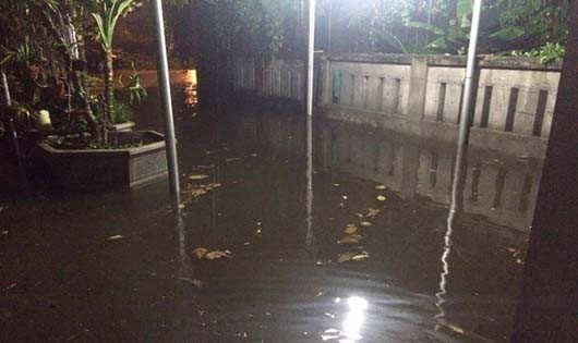 Nước ngập sân nhà ông Ngũ chỉ sau 1 cơn mưa