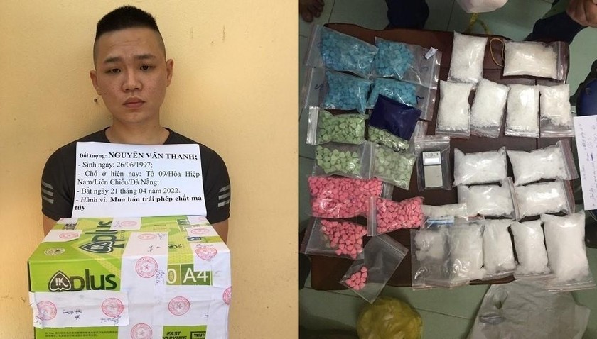 Đối tượng Nguyễn Văn Thanh cùng số ma túy là tang vật của vụ án.