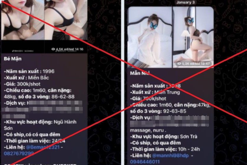 Hình ảnh gái bán dâm được các đối tượng quảng bá trên mạng xã hội.