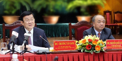 Chủ tịch nước Trương Tấn Sang phát biểu tại buổi làm việc với Trung ương Hội Nông dân Việt Nam. Ảnh: Nguyễn Khang – TTXVN