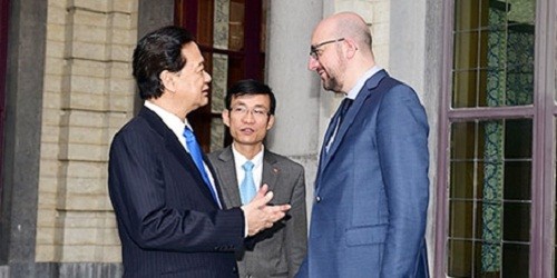 Thủ tướng Nguyễn Tấn Dũng và Thủ tướng Bỉ Charles Michel. Ảnh: VGP/Nhật Bắc.