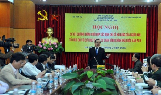 Chủ tịch Ủy ban Trung ương Mặt trận Tổ quốc Việt Nam Nguyễn Thiện Nhân phát biểu tại hội nghị.