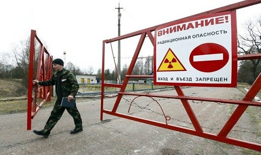 Cánh cổng ở chốt kiểm soát Maidan tại khu vực cấm bao quanh khu Nhà máy điện hạt nhân Chernobyl.