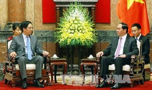 Chủ tịch nước Trần Đại Quang tiếp Đại sứ Trung Quốc Hồng Tiểu Dũng. Ảnh: TTXVN