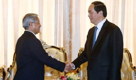 Chủ tịch nước Trần Đại Quang tiếp Tổng Thư ký Hội Hữu nghị Lào - Việt Saykhong Sayasin. Ảnh: TTXVN.