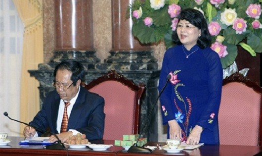 Phó Chủ tịch nước Đặng Thị Ngọc Thịnh phát biểu tại buổi tiếp. Ảnh: Phạm Kiên - TTXVN