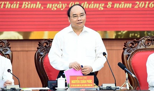 Thủ tướng Nguyễn Xuân Phúc phát biểu tại buổi làm việc với lãnh đạo chủ chốt tỉnh Thái Bình.