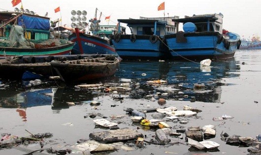 Tàu cá xả thải xuống cảng cá gây ô nhiễm môi trường nghiêm trọng.