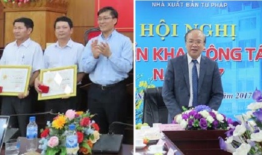 Hai thứ trưởng Nguyễn Khánh Ngọc (áo xanh) và thứ trưởng Phan CHí Hiếu.